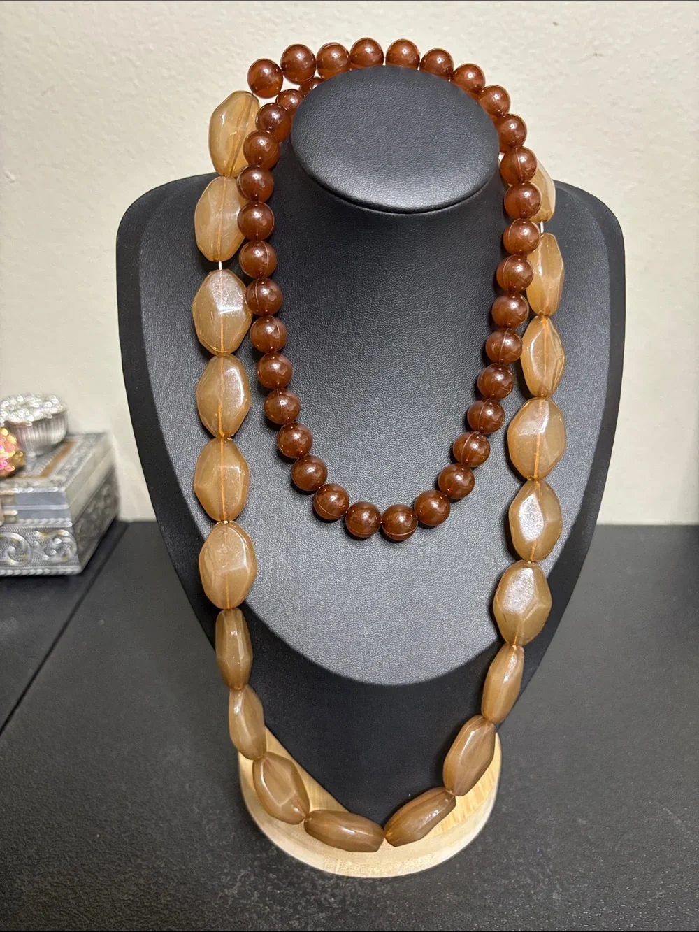 Chunky Acrylic Brown Bead Long Necklace - Women Jewelry